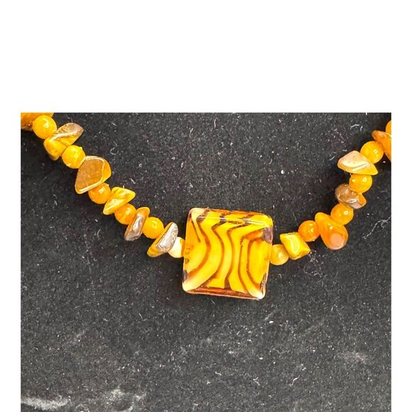 Vintage Handcrafted Tiger Eye & Artisan Glass Bead Necklace 26" Boho Chic Y2K - Picture 3 of 6